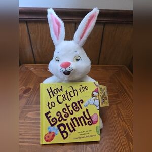 White Plush Bunny with Easter Book - How to Catch the Easter Bunny